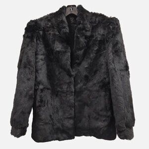 Vintage Black Rabbit Fur Coat Woman's Size M France Origin Natural Korea Mobwife